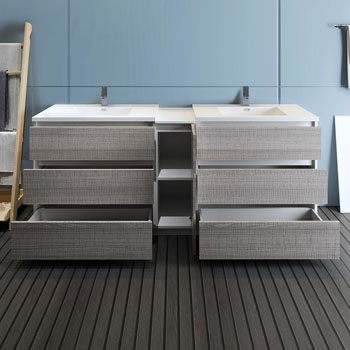 Glossy Ash Gray with Sinks Drawers Open