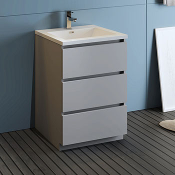 24" Gray Cabinet with Sink Side View