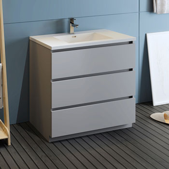 36" Gray Cabinet with Sink Side View