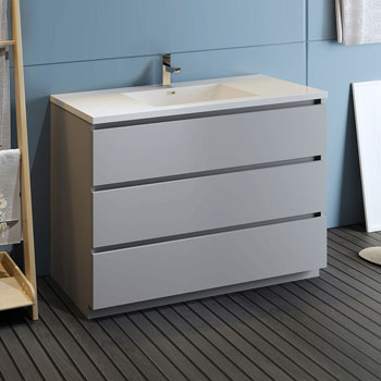 Gray Single Cabinet with Sink Side View