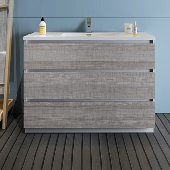 Glossy Ash Gray Single Cabinet with Sink Front View