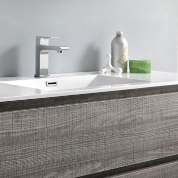Glossy Ash Gray Single Cabinet with Sink Close Up