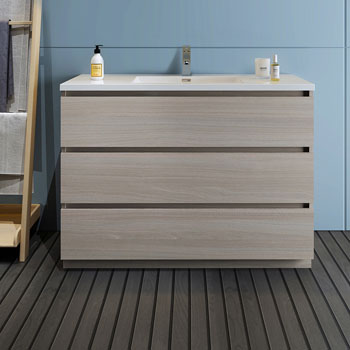 Gray Wood Single Cabinet with Sink Front View