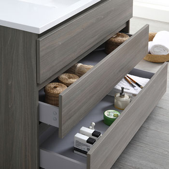 Gray Wood Single Cabinet with Sink Overhead View