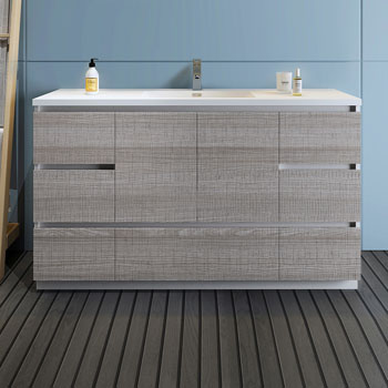 Glossy Ash Gray Cabinet with Sink Front View