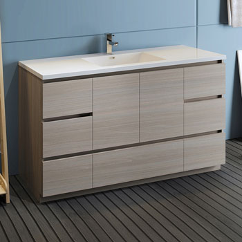 Gray Wood Cabinet with Sink Side View