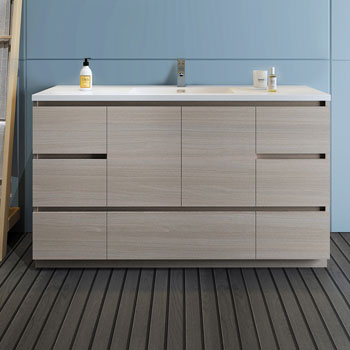 Gray Wood Cabinet with Sink Front View