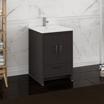 24" Dark Gray Oak Cabinet with Sink Side View