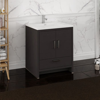 30" Dark Gray Oak Cabinet with Sink Side View