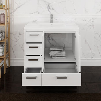 Left Glossy White Cabinet with Sink Drawers/Cabinet Open