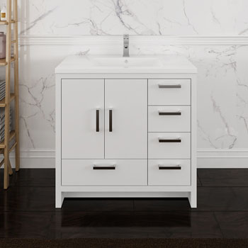 Right Glossy White Cabinet with Sink Front View