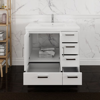 Right Glossy White Cabinet with Sink Overhead View