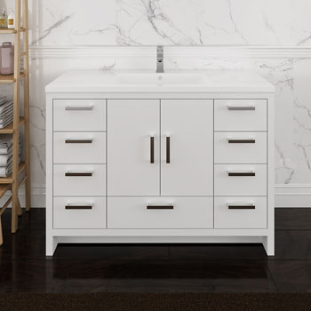 48" Glossy White Cabinet with Sink Side View