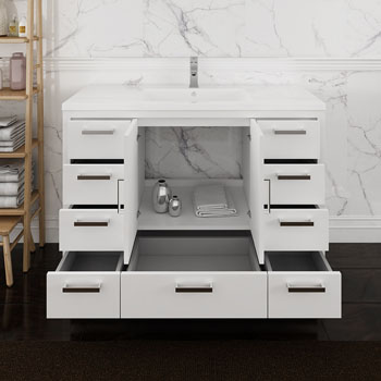 48" Glossy White Cabinet with Sink Front View