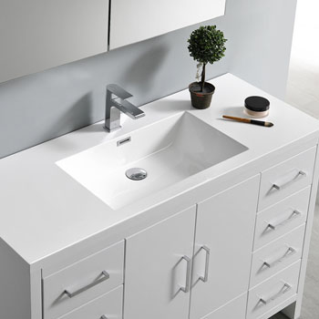 48" Glossy White Cabinet with Sink Open