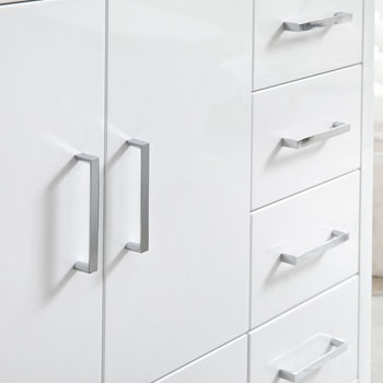 48" Glossy White Cabinet with Sink Handles
