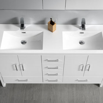 Glossy White Double Cabinet with Sinks Tiered Drawers