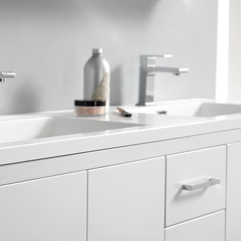 Glossy White Double Cabinet with Sinks Edge