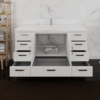 Glossy White Single Cabinet with Sink Front View