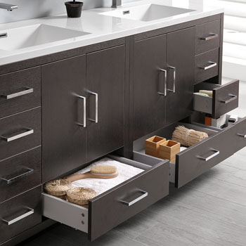 Dark Gray Oak Cabinet with Sink Drawers View
