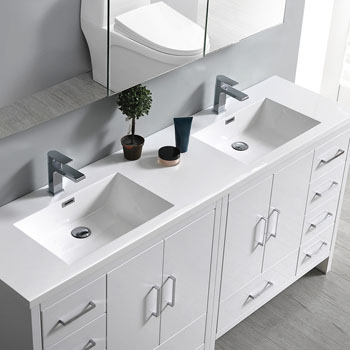 Glossy White Cabinet with Sink Overhead View