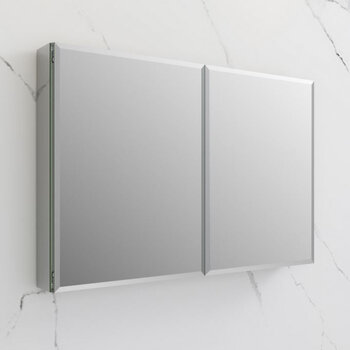 Fresca Senza 40'' Wide x 26'' Tall Modern Frameless Wall Mounted Bathroom Medicine Cabinet with 2-Doors and Beveled Edge, Anodized Aluminum, Installed Angle View