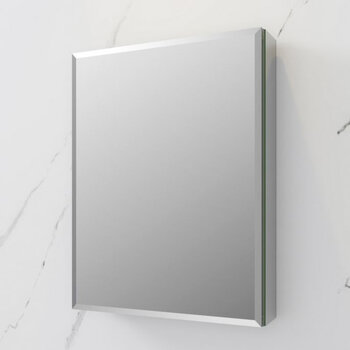 Fresca Senza 20'' Wide x 26'' Tall Modern Frameless Wall Mounted Bathroom Medicine Cabinet with Beveled Edge, Anodized Aluminum, Installed Angle View