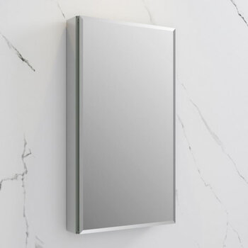 Fresca Senza 20'' Wide x 36'' Tall Modern Frameless Wall Mounted Bathroom Medicine Cabinet with Beveled Edge, Anodized Aluminum, Installed Angle View