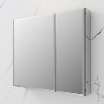 Fresca Senza 30'' Wide x 26'' Tall Modern Frameless Wall Mounted Bathroom Medicine Cabinet with 2-Doors and Beveled Edge, Anodized Aluminum, Installed Angle View