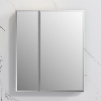 Fresca Senza 30'' Wide x 36'' Tall Modern Frameless Wall Mounted Bathroom Medicine Cabinet with 2-Doors and Beveled Edge, Anodized Aluminum, Front View