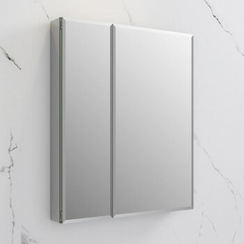 Fresca Senza 30'' Wide x 36'' Tall Modern Frameless Wall Mounted Bathroom Medicine Cabinet with 2-Doors and Beveled Edge, Anodized Aluminum, Installed Angle View