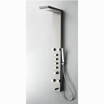 Fresca Verona Stainless Steel Wall Mounted Thermostatic Shower Massage Panel in Brushed Silver, Dimensions: 60-1/4" H x 7" W x 20-1/4" D