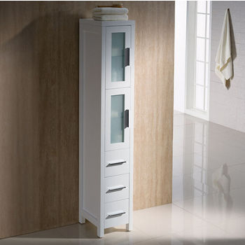 White Freestanding Tall Linen Side Cabinet