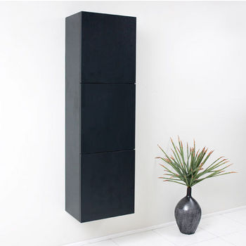 Fresca Senza Black Wall Mounted Bathroom Linen Side Cabinet with 3 Large Storage Areas, Dimensions: 17-3/4" W x 12" D x 59" H