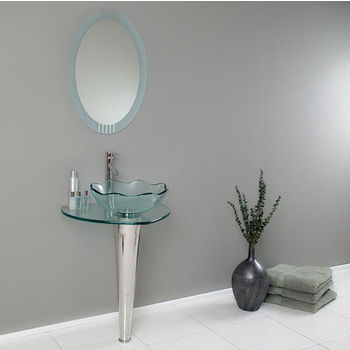 Fresca Netto 24" Modern Glass Bathroom Vanity with Wavy Edge Vessel Sink, Dimensions of Vanity: 24" W x 20" D x 34-3/8" H