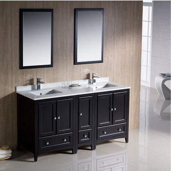 Fresca Oxford 60" Espresso Traditional Double Sink Bathroom Vanity, Dimensions of Vanity: 60" W x 20-3/8" D x 32-5/8" H