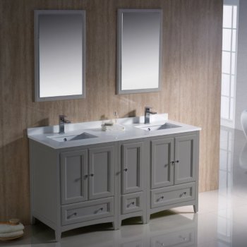 60" Gray Double Sink Vanity Set with Mirror