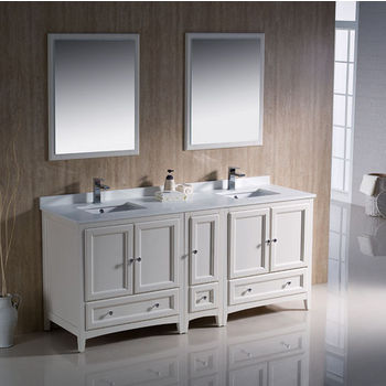 Fresca Oxford 72" Antique White Traditional Double Sink Bathroom Vanity, Dimensions of Vanity: 72" W x 20-3/8" D x 32-5/8" H