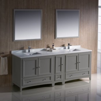 84" Gray Double Sink Vanity Set with Mirror