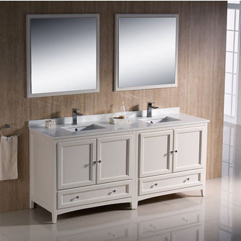 Fresca Oxford 72" Antique White Traditional Double Sink Bathroom Vanity, Dimensions of Vanity: 72" W x 20-3/8" D x 32-5/8" H