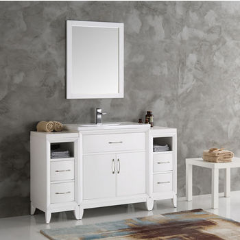 Fresca Cambridge 54" White Traditional Bathroom Vanity with Mirror, Dimensions of Vanity: 54" W x 18-5/16" D x 33-2/5" H