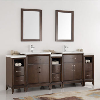 Fresca Cambridge 84" Antique Coffee Double Sink Traditional Bathroom Vanity with Mirrors, Dimensions of Vanity: 84" W x 18-5/16" D x 33-2/5" H