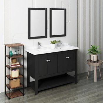 Fresca Manchester 48" Black Traditional Double Sink Bathroom Vanity Set w/ Mirrors, Vanity: 48" W x 20-2/5" D x 34-4/5" H