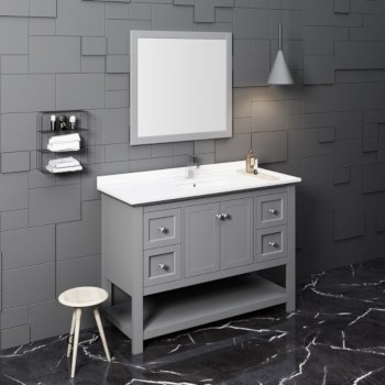 Fresca Manchester 48" Gray Traditional Bathroom Vanity Set w/ Mirror, Vanity: 48" W x 20-2/5" D x 34-4/5" H