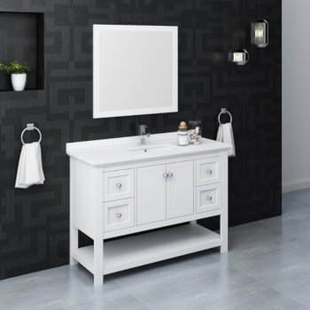 Fresca Manchester 48" White Traditional Bathroom Vanity Set w/ Mirror, Vanity: 48" W x 20-2/5" D x 34-4/5" H
