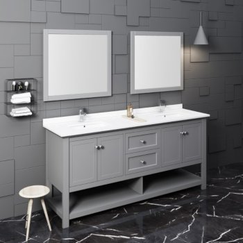 Fresca Manchester 72" Gray Traditional Double Sink Bathroom Vanity Set w/ Mirrors, Vanity: 72" W x 20-2/5" D x 34-4/5" H