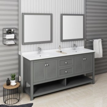 Fresca Manchester Regal 72" Gray Wood Veneer Traditional Double Sink Bathroom Vanity Set w/ Mirrors, Vanity: 72" W x 20-2/5" D x 34-4/5" H