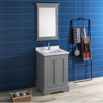 Fresca Windsor 24" Gray Textured Traditional Bathroom Vanity Set w/ Mirror, Base Cabinet: 24" W x 20-3/8" D x 34-5/16" H