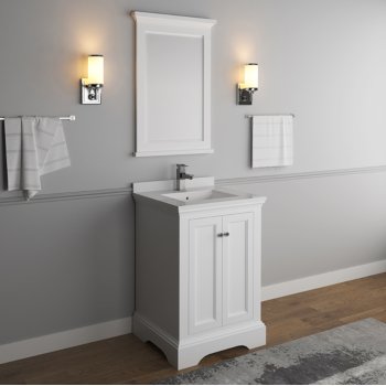 Fresca Windsor 24" Matte White Traditional Bathroom Vanity Set w/ Mirror, Base Cabinet: 24" W x 20-3/8" D x 34-5/16" H