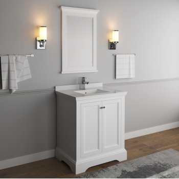 Fresca Windsor 30" Matte White Traditional Bathroom Vanity Set w/ Mirror, Base Cabinet: 30" W x 20-3/8" D x 34-5/16" H